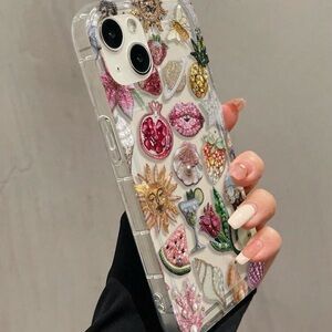 iPhone  14 pro Max Clear Decorative Gemstone Sticker iPhone Case - Pink Accents